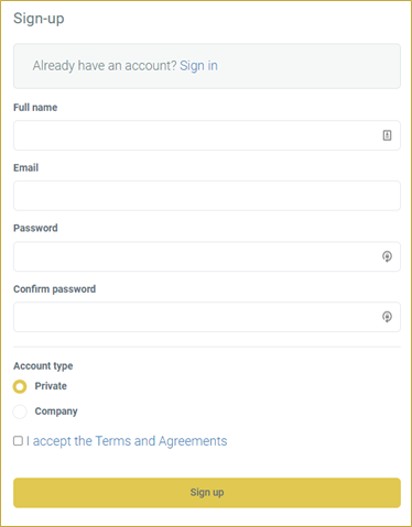 screenshot of Sign-up form area of Camp Booking Portal